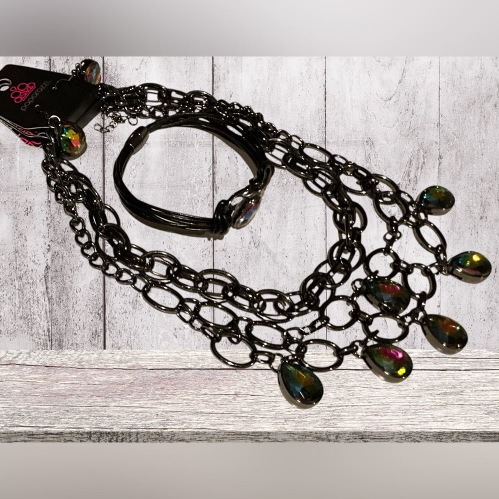 Paparazzi Oil Slick Teardrop Statement Necklace Earrings Bracelet & a Bold Chain